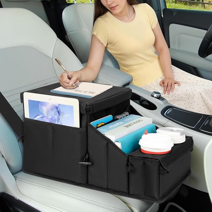 Backseat Organizer for Kids and Passenger Seat Organizer for Adults - Car Seat Cooler and Warmer with Cup Holders and Convertible Tray Lid(Black)