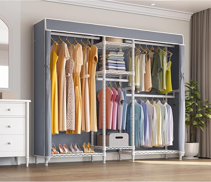 VIPEK Classic V6C Heavy Duty Covered Clothes Rack Portable Wardrobe Closet, 5 Tiers Wire Garment Rack White Metal Clothing Ra