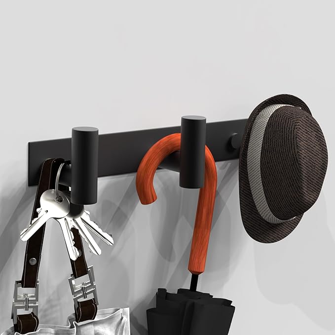 VAEHOLD Black Hat and Coat Wall Mount Rack - 3 Hooks for Robes, Bags, Keys, and Towels - Bathroom Towel Hanger Organizer (1 P