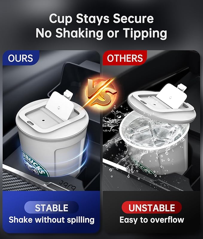 for Tesla Cup Holder Insert, 2-in-1 for Model Y Juniper(2025/2026)& Model 3 Highland(2024/2025) with Storage Compartment - Bl