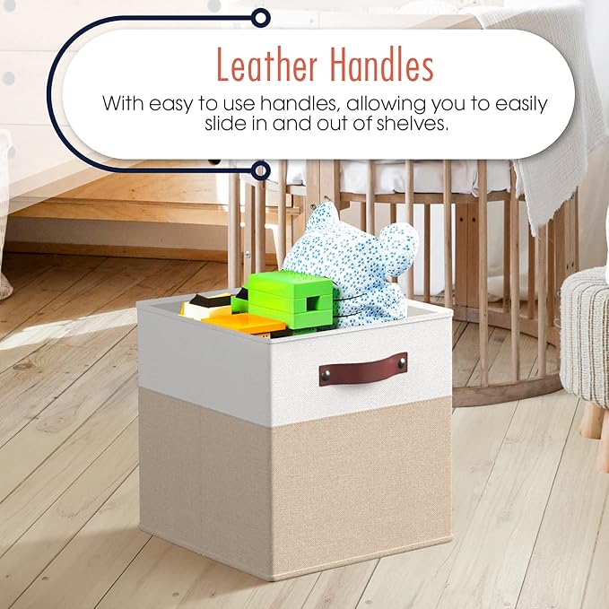 Ornavo Home 13 x 13 Storage Cube Bins, Foldable Collapsible Fabric Storage Bins Box Linen Shelf Basket Cube Organizer for Clo