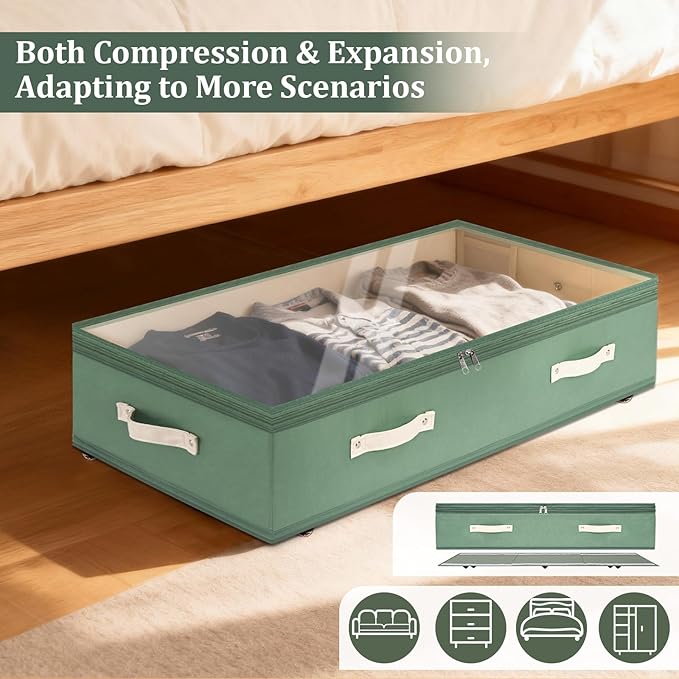 Dolicer 2 Pack Under Bed Storage with Wheels, 6in-10in Height Adjustable Underbed Storage Containers, 92L XXXL Under Bed Draw