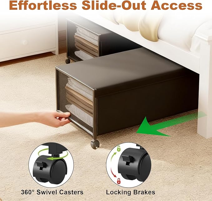 2 Pack Under the Bed Storage Containers,12 inch Height Under Bed Shoe Storage,31inch Long Underbed Storage with Wheels,Large 