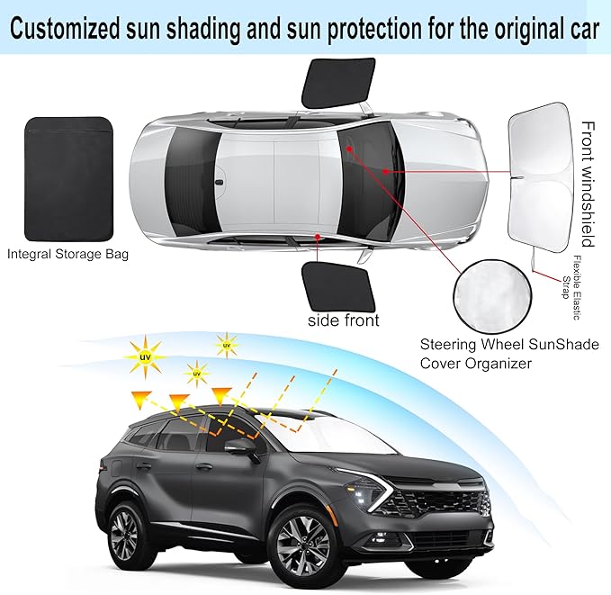 3PCS Car Window Shades Front Windshield Sun Shade Foldable Window Shade Custom Fit for 2023 KIA sportage Accessories Car Shades for Front Windows Anti-UV Rays Block Heat
