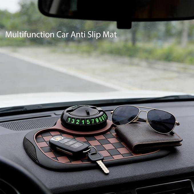 S-SNAIL-OO Multifunction Car Anti Slip Mat, 360° Rotatable Phone Holder Dashboard Pad with Temporary Parking Number, Rotatabl