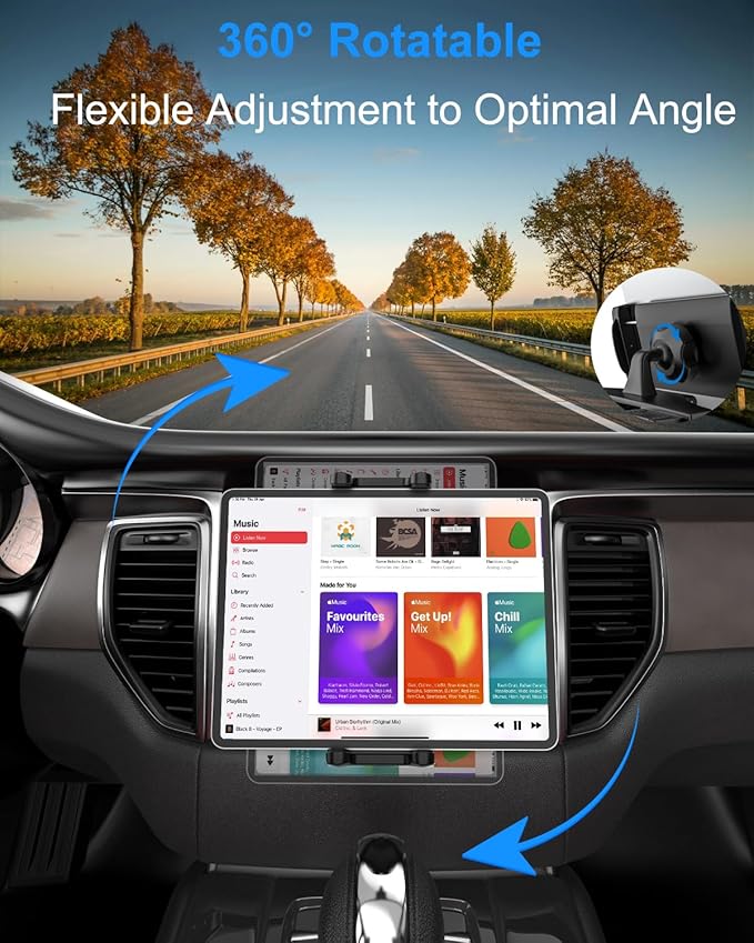 CD Slot Car Tablet Mount for 4-13in iPad & Phone, Universal CD Player Tablet Holder with 360 Rotation for iPad Pro 12.9 11 10.5 9.7, iPad Air Mini 5 4 3 2 1, Samsung Galaxy Tabs, iPhone etc