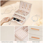 Dajasan Jewelry Box Organizer, 3-Tier Jewelry Storage Organizer with 2 Drawers, Large Jewelry Boxes for Women, PU Leather Sur