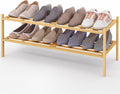 Smiry Long Bamboo Shoe Rack 2-Tier, Stackable Wooden Shoe Organizer for Entryway & Closet, Free Standing Wood Shoe Storage Sh