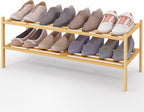 Smiry Long Bamboo Shoe Rack 2-Tier, Stackable Wooden Shoe Organizer for Entryway & Closet, Free Standing Wood Shoe Storage Sh