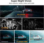 Real 4K 3 Channel Dash Cam Front and Rear Inside, STARVIS 2 HDR Sensor, 5.8GHz Wi-Fi GPS G-Sensor, 4K+1080P+1080P Dash Cam, 6
