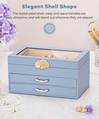 Enthralite Jewelry Box with 2 Drawers: Jewelry Display Organizer for Earrings Necklaces - Gifts for Girls Women (Grey Blue)
