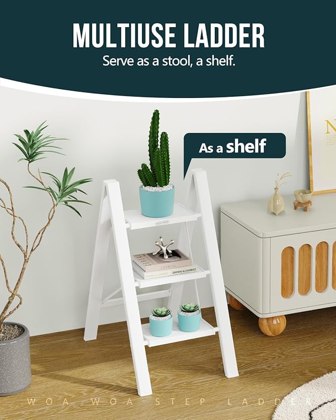 WOA WOA Step Ladder, Widen Pedals Folding Step Stool with Anti-Slip Foot, Portable Lightweight Aluminum Ladder, Household Ste