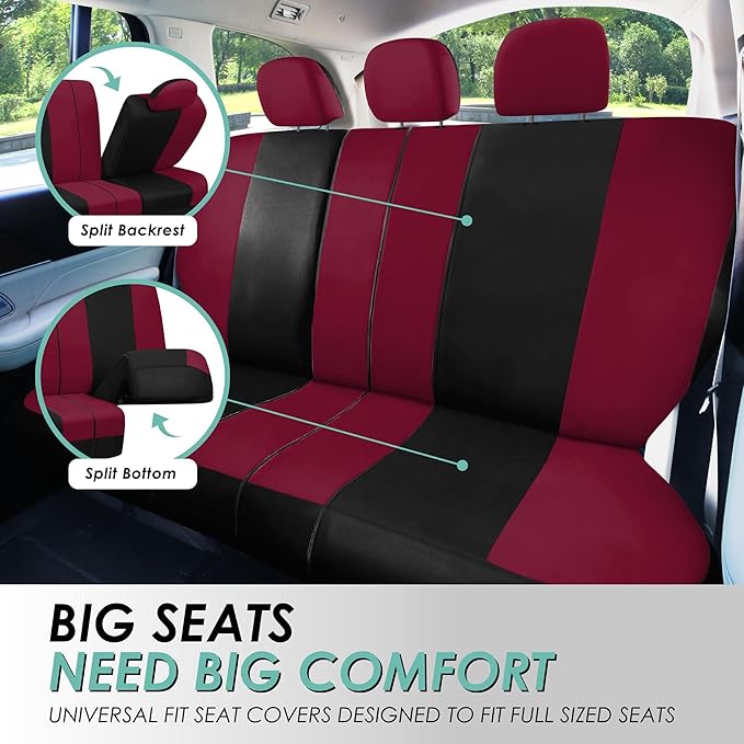 FH Group Light & Breezy Cloth Car Seat Covers, 7 Seater Three Row Set- Airbag & Split Ready -Universal for Cars Trucks and SU