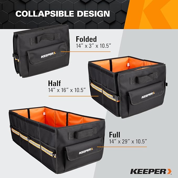 KEEPER Extra Large Car Trunk Organizer, 70L, Multi-Compartment Collapsible Car Organizers and Storage, Non-Slip Bottom,