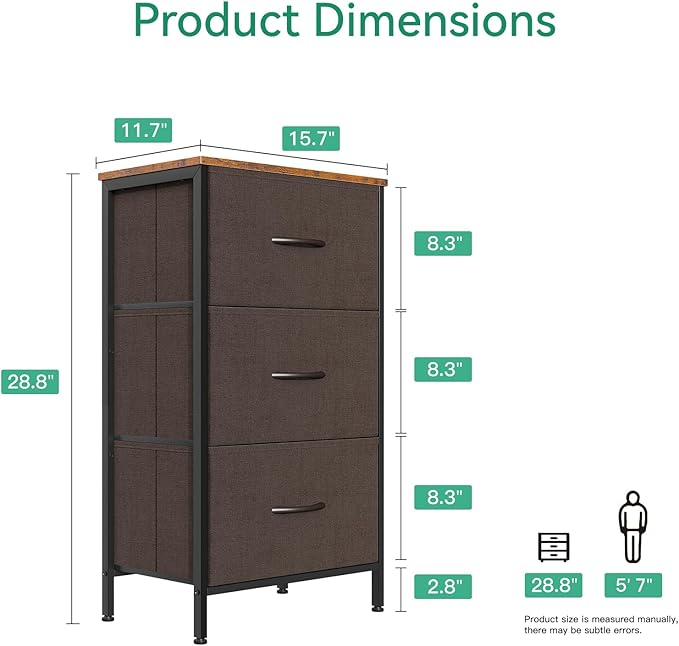 AODK Dresser for Bedroom Nightstand Small Dressers Chest of Drawers End Table for Living Room, Closet Dresser with 3 Storage 