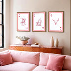 Western Cowboy Wall Art Set of 3 Southwestern Playing Card Wall Decor Pink Western Poster Canvas Prints Longhorn Bull Skull R