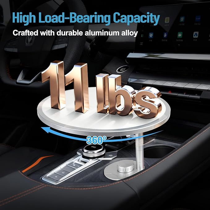 Car Tray Table & Car Desk for Laptop with 2 Risers and Anti-Slip Pad, 360° Rotating Cup Holder for Working and Eating Compatible with Tesla Model 3/Y/S, Ford F150/Explorer/Maverick & Most Vehicles/EV
