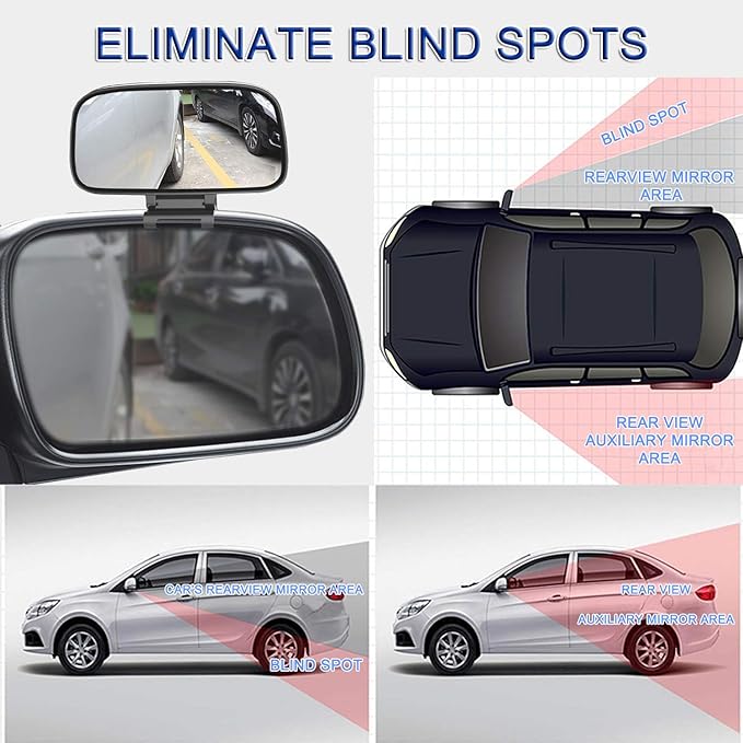 JONMON Blind Spot Mirror - Adjustable 360 Rotation Car Auxiliary Convex Wide Angle Mirror - Snap-On Clip for Side Rearview - Universal for Cars, Trucks, SUVs