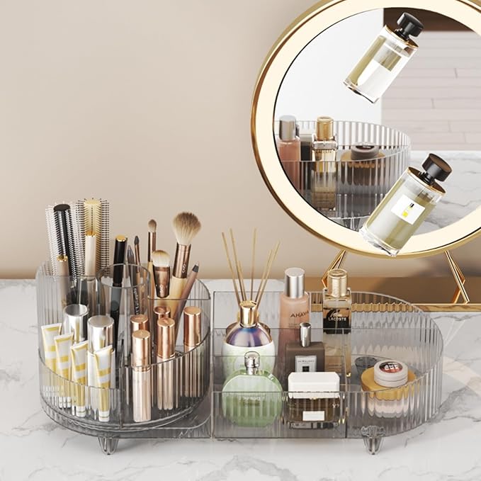 Booklov Roating Makeup Organizer for Vanity, Large Capacity Cosmetic Display Case, Clear Acrylic Countertop Beauty Storage Ho