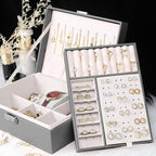 Jewelry Box for Women Girls, 2 Layers Jewelry Organizer Container with Lock, PU Leather Storage Case with Removable Tray, Jew