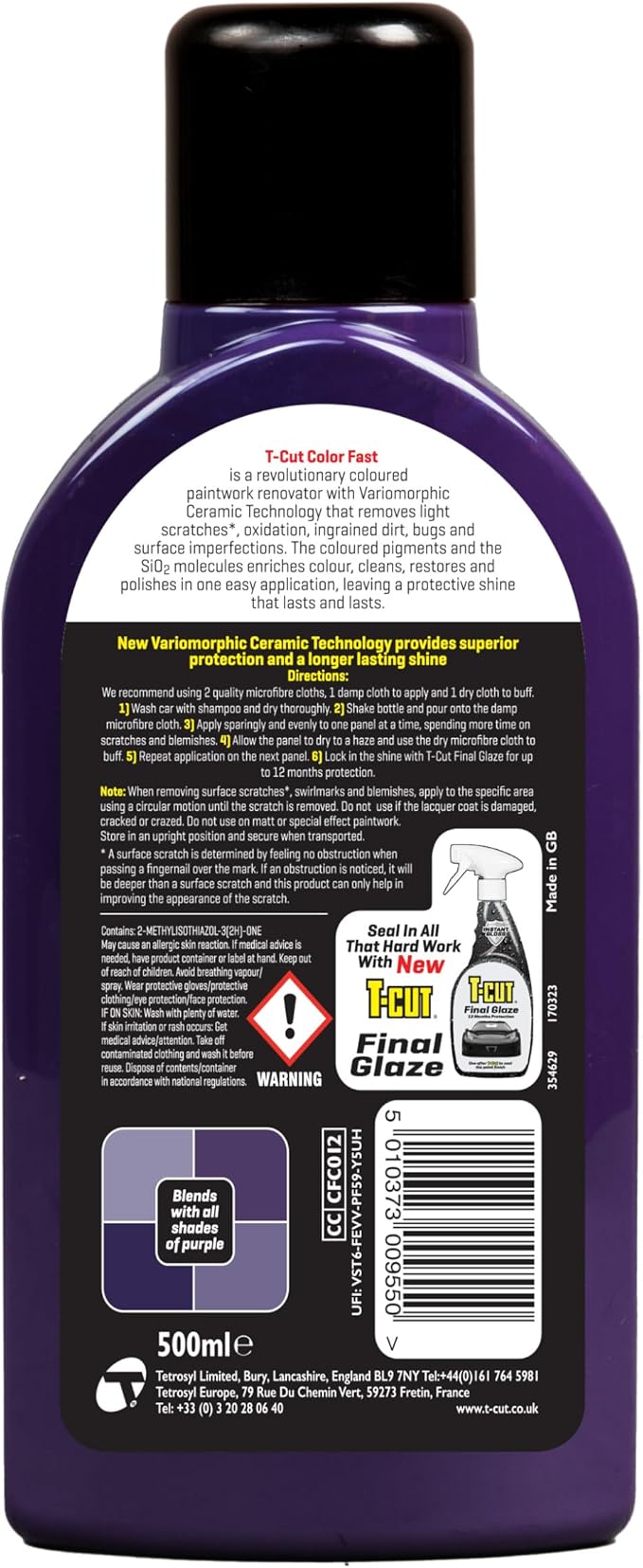 T-Cut Purple Scratch Remover Color Fast Paintwork Restorer Car Polish, 13 Colors Available,17 Fl Oz