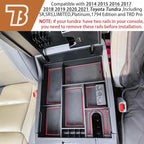 TACOBRO Center Console Organizer Compatible with 2014-2017 2018 2019 2020 2021 Tundra Accessories, Crewmax Interior Armrest Underseat Storage Box- Full-coverage Insert Tray, Red Trim