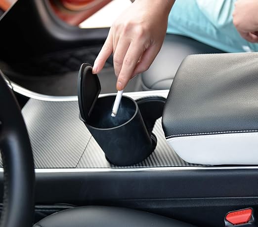 ThinSGO Silicone Trash Can with Lid - Car Cup Holder Trash Bin for Auto, Home, Office (Black)