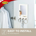 Command Mirror Organizer with 3 Key Hooks and Small Ledge, Holds up to 2 lb, Quartz, Removable Wall Mirror for Entryway or Ha