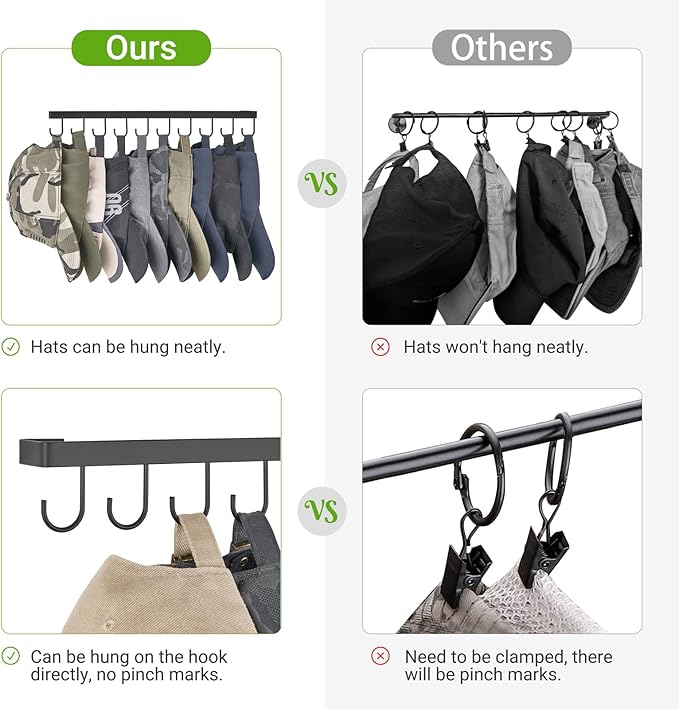Mkono Hat Rack for Wall Hat Storage Organizer for 40 Baseball Caps, Modern Metal Closet Hat Hooks, Wall Mount Ball Caps Holde