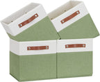 Temary Fabric Storage Bin 11x11 Cube Storage Bins for Home, 4 Pack Fabric Organizer Bins Cube Organizer Bins with Leather Han