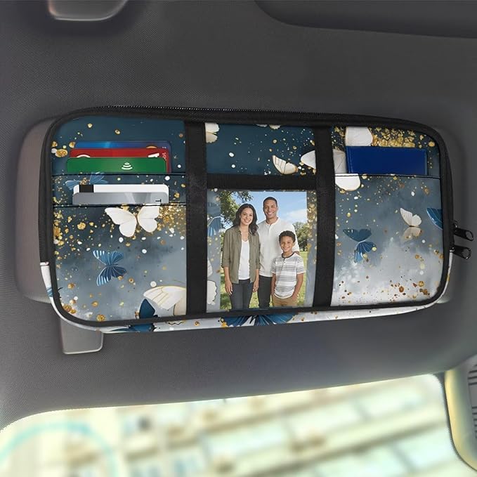Beautiful Butterfly Car Sun Visor Organizer Pouch Case Bag Auto Interior Accessories for SUV Card Cash Pouch with Multi-Pocket for License Pen Key