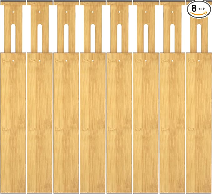 Bamboo Drawer Dividers,17-22" Adjustable Kitchen Drawer Organizer for Clothes,8 Pack Expandable Drawer Organization Separator