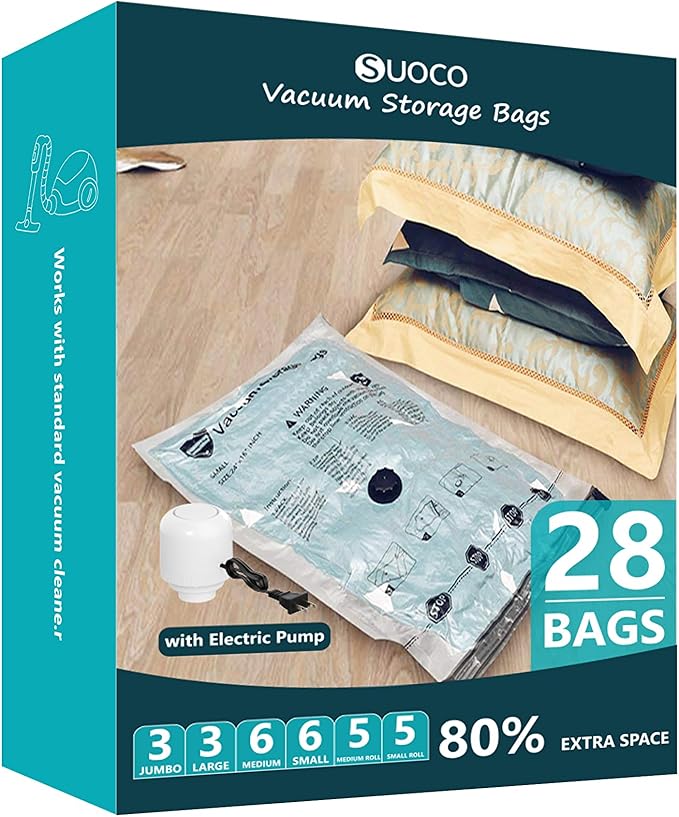 Vacuum Storage Bags with Electric Pump, Compression Packing Bags for Travel Luggage, Space Saver for Clothing Clothes Bedding