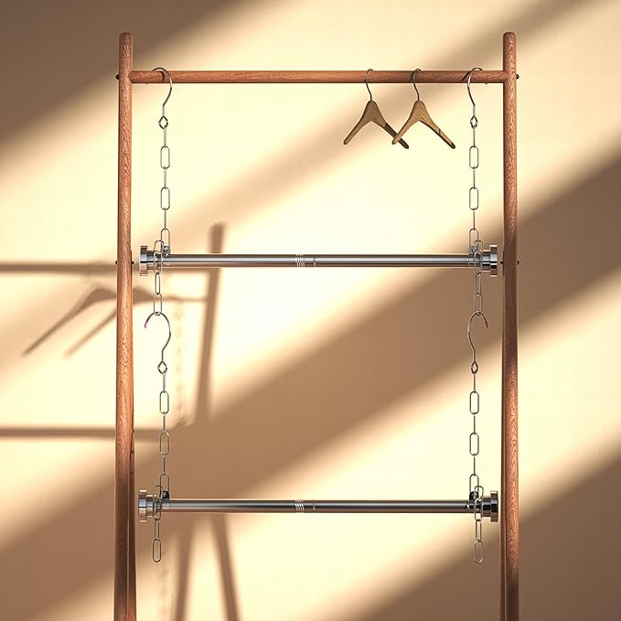Hanging Closet Rod, Adjustable Width and Height Closet Hanging Organizer (23 or 35 Inch Length), Space-Saving Clothes Hanging