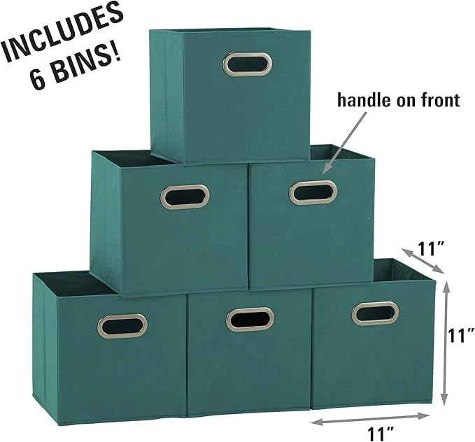 Household Essentials Fabric Storage Cubes 6 Pack – 11x11x11 Foldable Non-Woven Bins with Chipboard Sides & Grommet Handles – 