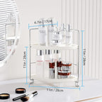 FSyueyun 2-Tier Corner Bathroom Counter Organizer, Tool-Less Installation Vanity Shelf Small Plastics Countertop Makeup Tray 