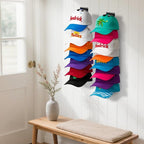 2 Pack Hat Organizer for Baseball Caps, Hat Rack for Wall Hold Up to 16 Hats, Hat Holder with Strong Adhesive and Screws, Hat