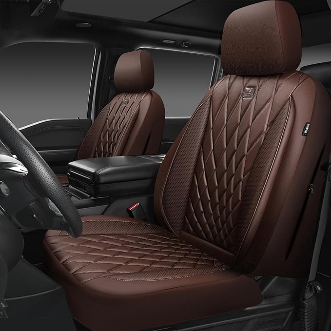 CAR PASS Piping Luxury Faux PU Leather Two Front Car Seat Covers, Waterproof Anti Slip Seat Covers Compatible with Front Seat