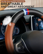 Steering Wheel Cover for BMW Leather Car Steering Wheel Covers Universal for Car SUV Truck with Anti-Slip Lining 14.5-15inch 