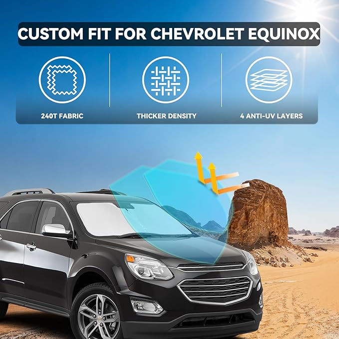 for Chevrolet Equinox 2010-2017 Windshield Sun Shade - 4 Layers Car Sunshades for Front Windows Shade Cover Custom Fit Equinox Sun Visor 250T Retractable Shade Blocks UV Rays Car Accessories