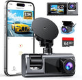 3 Channel WiFi Dash Cam Front and Rear Inside with 64GB SD Card, 2.5K+1080P+1080P Car Dash Camera for Cars Front and Rear, Da
