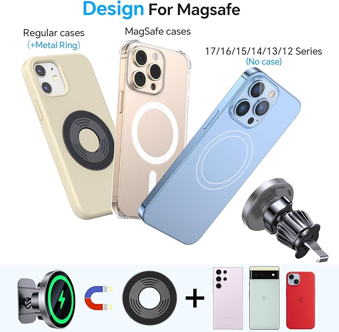Coolpow for Magsafe Car Mount Charger【100% Stable】 15W Magsafe Car Charger Magnetic Phone Holders for Your Car Accessories for Women Men car Phone Holder Wireless Car Charger for iPhone (Gray)