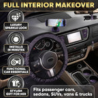 Purple Car Accessories Set, 27 Pieces – Bling Car Accessories for Women, Steering Wheel Cover, Rearview Mirror, Air Vent, Dashboard and Console Rhinestone Decor - Universal Fit Interior Styling Kit