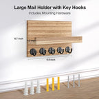 Lwenki Key Holder for Wall, Decorative Key and Mail Holder with Shelf Has Large Key Hooks for Bags, Coats – Paulownia Wood Ke
