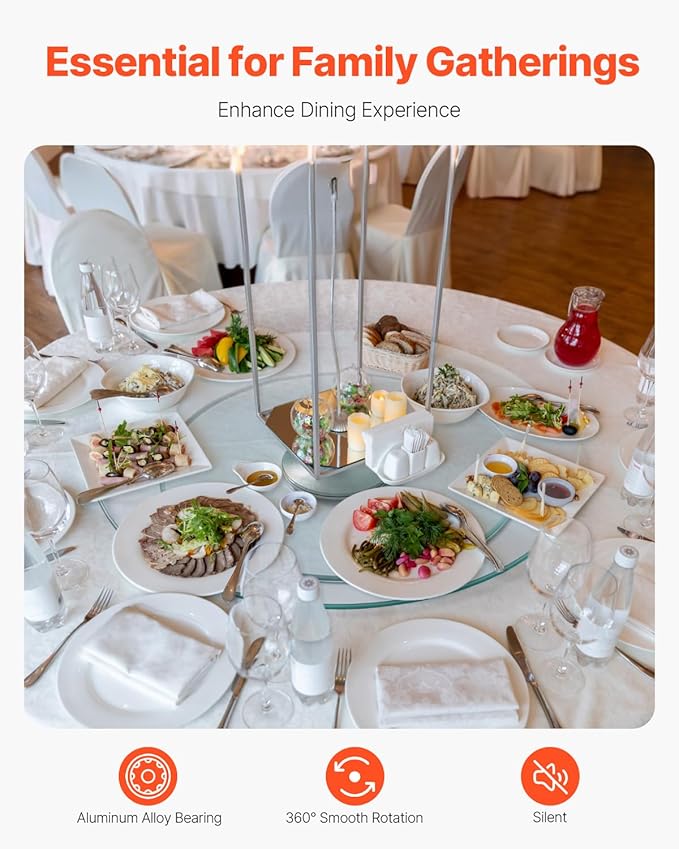 VEVOR 20 in Glass Lazy Susan Turntable, 360° Rotation Round Clear Tabletop Rotating Tray, Tempered Glass Dining Table Centerp