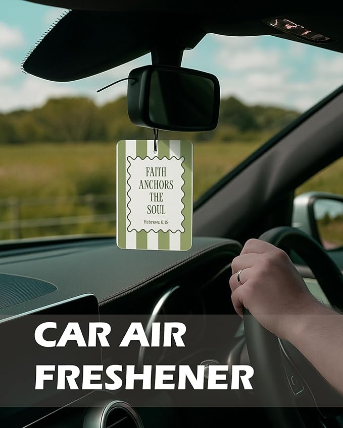 Green Coquette Bow Christian Cologne Car Air Freshener 4 Pcs, Preppy Green Ribbon Religious Hanging Air Freshener for Cars Ba