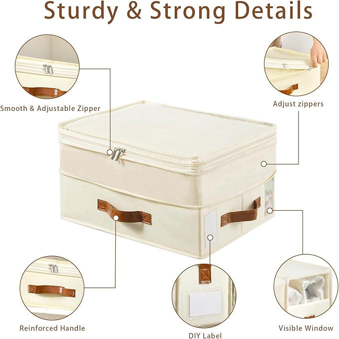 Bed Sheet Organizers and Storage, 4 Pack Linen Closet Organizers with Adjustable Zipper, Foldable Bedding Storage for Queen o