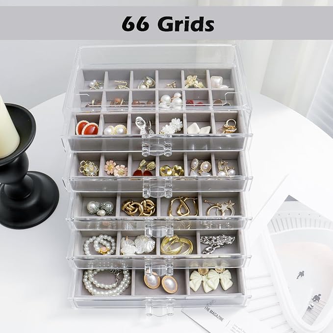 YUFONG Jewelry Organizer with 5 Drawers Clear Acrylic Earring Display Case Velvet Jewelry Storage Box Display Holder for Earr