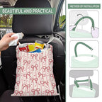 Cute Car Trash Can, Hanging Canvas Car Back Seat Organizer and Storage Bag, Funny Car Trash Bag For Travelling, Outdoor Cute Pink Bow Knot