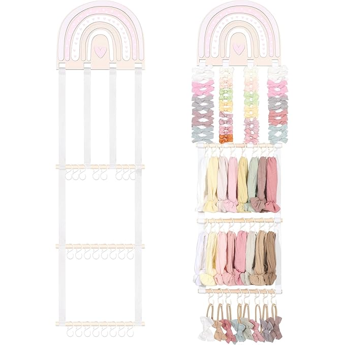 POVETIRE Headband Holder Bow Holder for Girls Hair Bows,Rainbow Hair Accessories Organizer Storage Wall Hanging Display for N